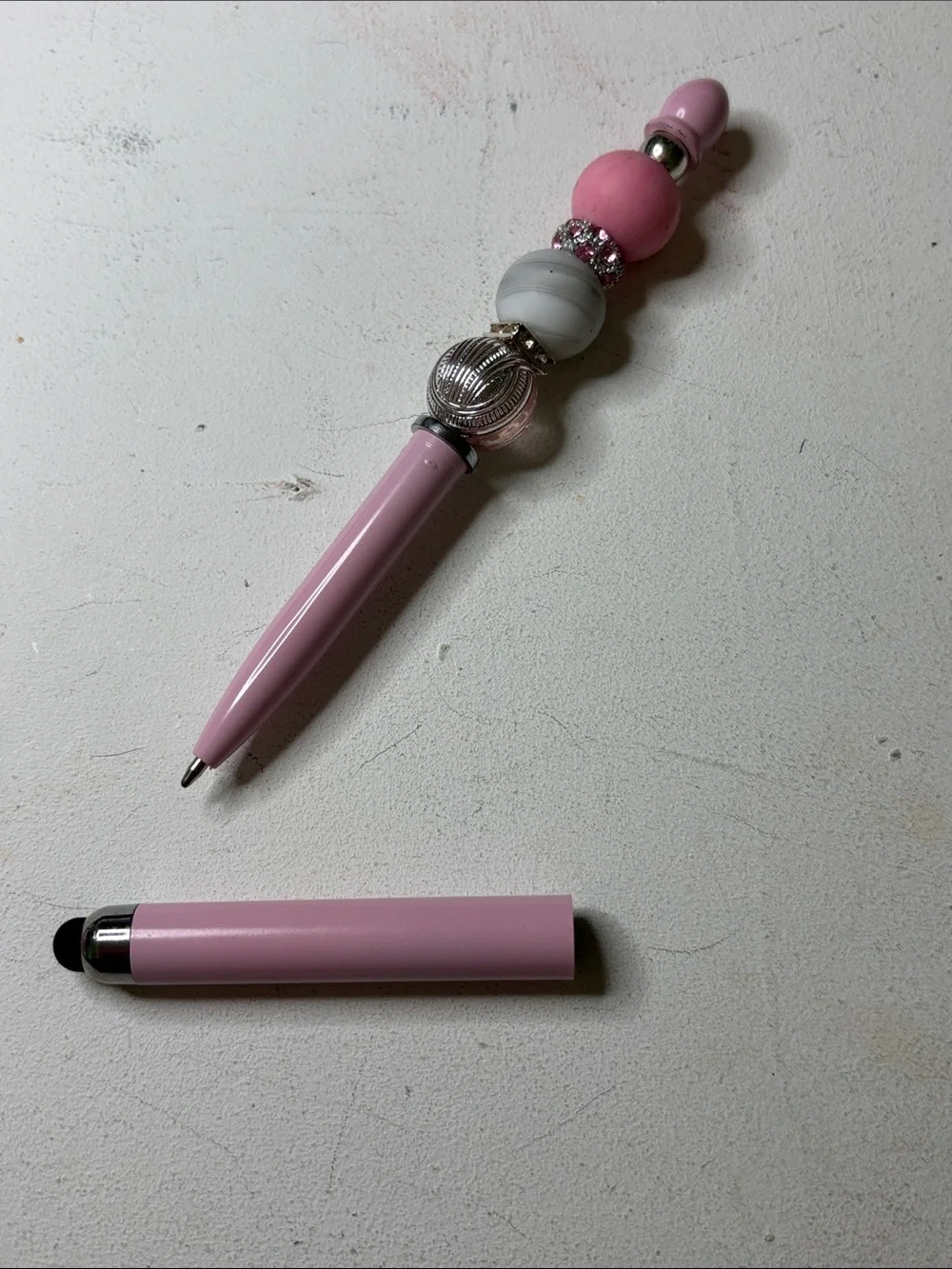 Pink Decorative Stylus Pen with Beaded Accent - Women Accessories Phone Cases
